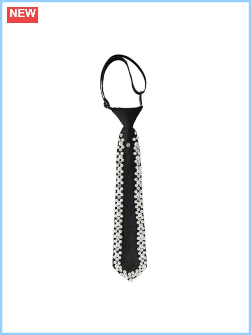 Pretied Silk Neck Tie Faux Pearl Rhinestone Embellished Formal Unisex